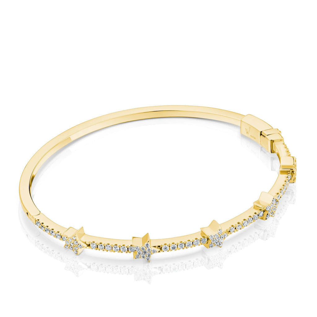 Diamond Stars Bangle Bracelet, 14K Yellow Gold